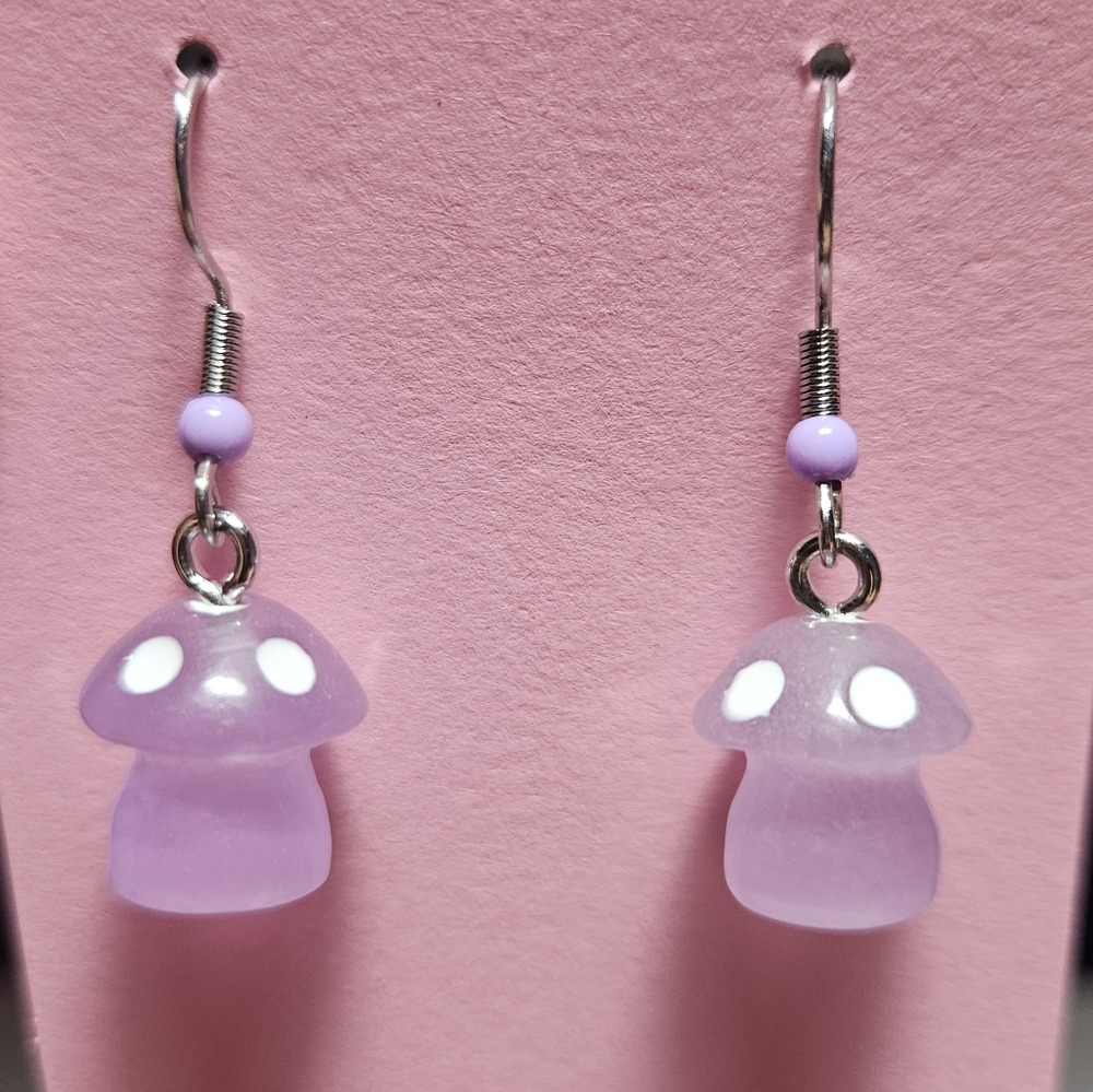 Glow in the dark lavender mushroom earrings